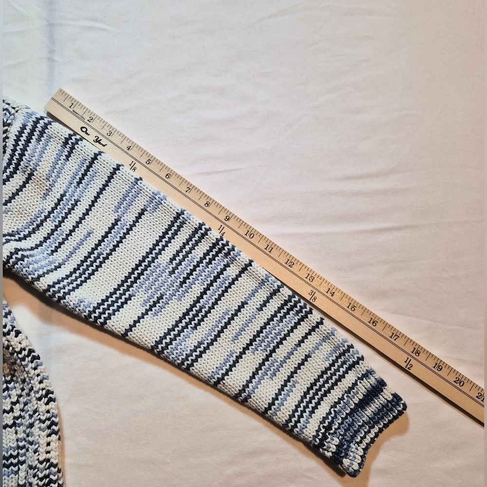 Talbots Striped Knit Sweater | Blue & White | Size Medium | Cotton Blend - Picture 8 of 8